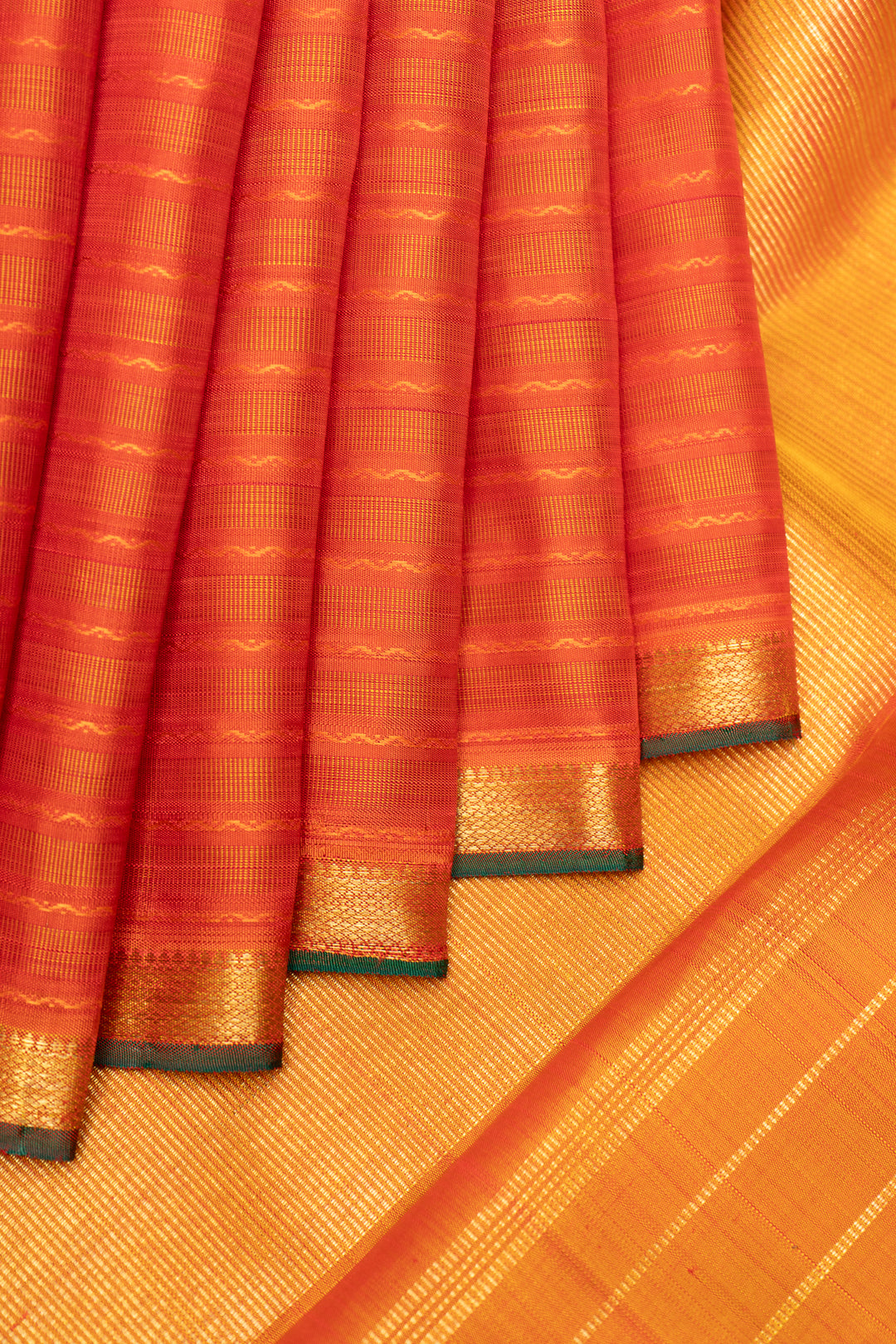 Rust Orange Neli Stripes Pure Zari Kanchipuram Silk Saree - Clio Silks