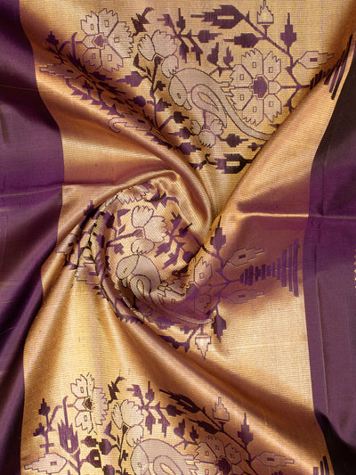 Beige and Purple Paithani Soft Silk Saree | Clio Silks