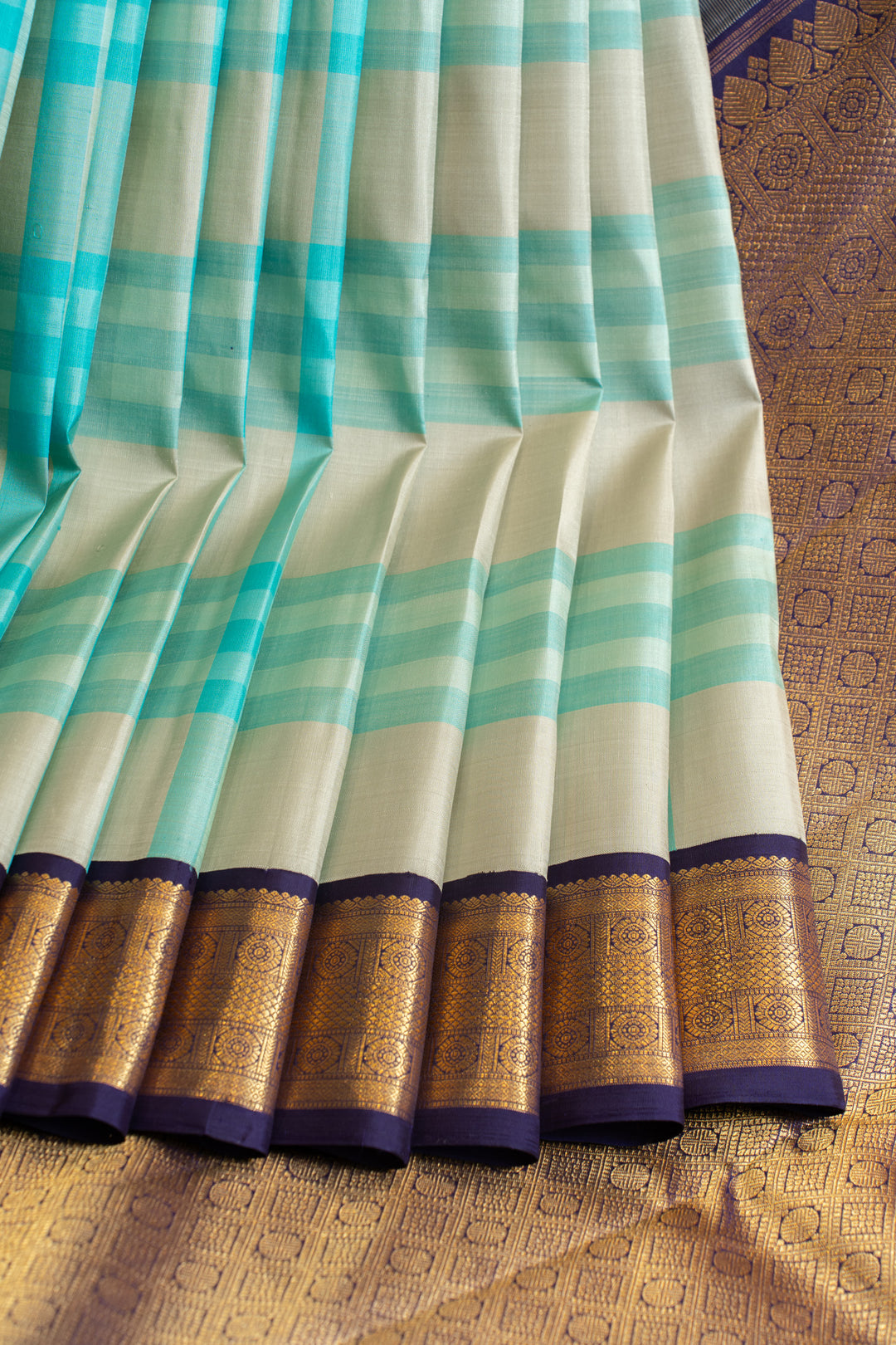 Pastel blue checks pure Kanchipuram silk saree