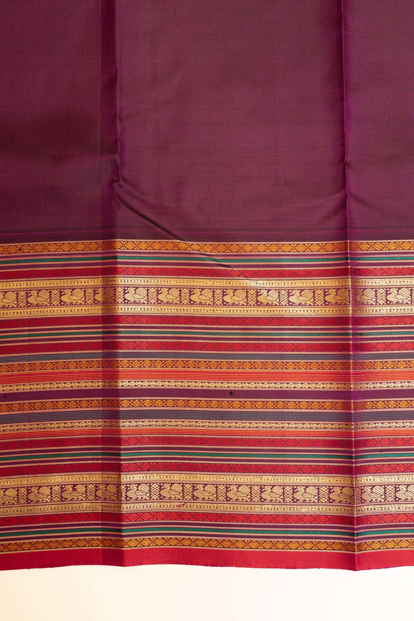 Beige and purple Varisaipettu without zari pure Kanchipuram silk saree