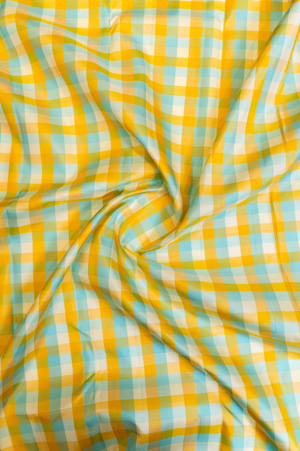 Blue and jamun multi checks pure Kanchipuram silk saree