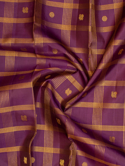 Purple and orange zari checks pure Kanchipuram silk saree