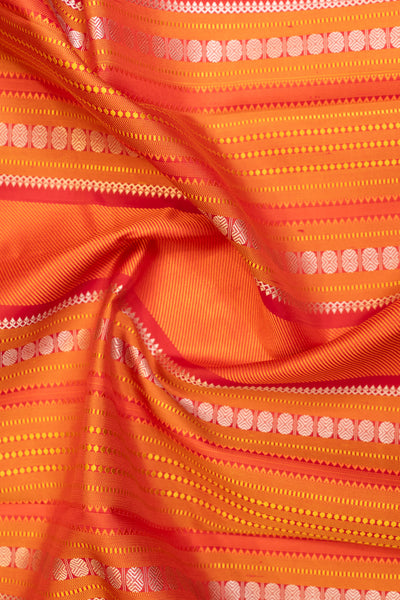 Bluish pink and orange without zari pure Kanchipuram silk saree