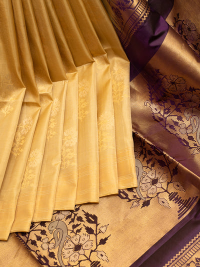 Beige and Purple Paithani Soft Silk Saree | Clio Silks