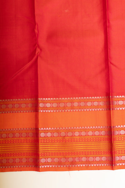 Bluish pink and orange without zari pure Kanchipuram silk saree