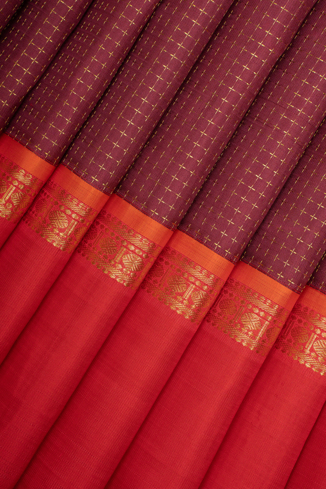 Maroon and red plus butta pure kanchipuram silk saree