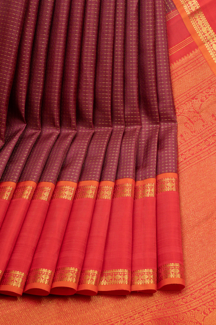Maroon and red plus butta pure kanchipuram silk saree