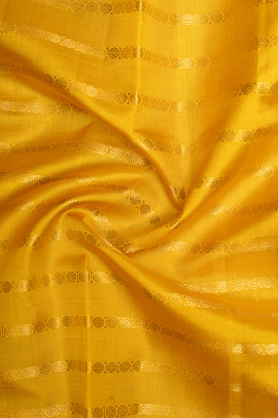 Yellow  Zari Stripes Pure Kanchipuram Silk Saree - Clio Silks