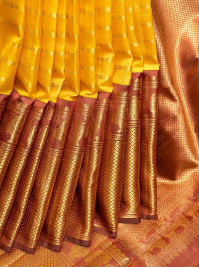 Yellow Zari Stripes Pure Kanchipuram Silk Saree