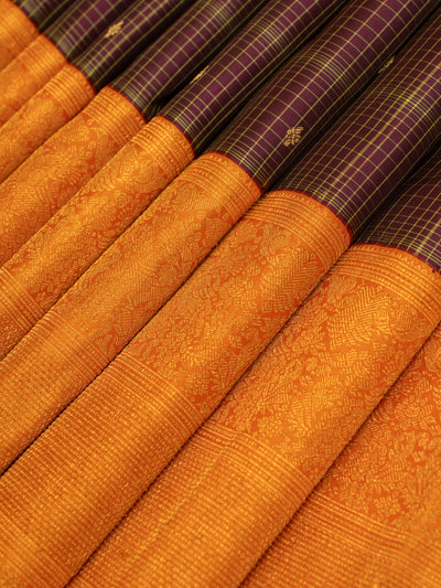 Purple and orange pure zari Kanchipuram silk saree