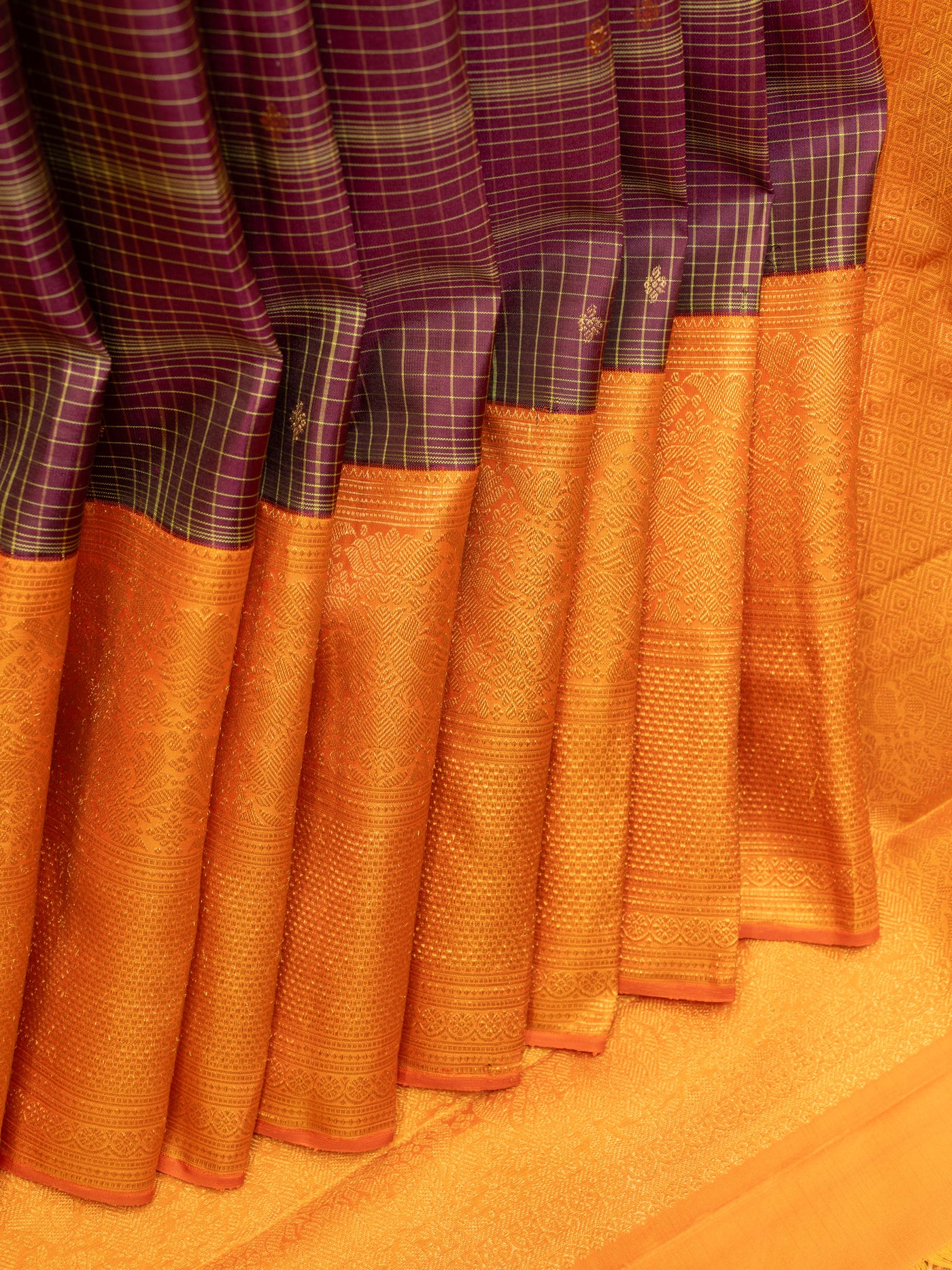 Purple and orange pure zari Kanchipuram silk saree