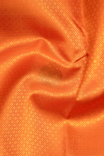Orange and Red Thread Brocade Pure Zari Kanchipuram Silk Saree - Clio Silks