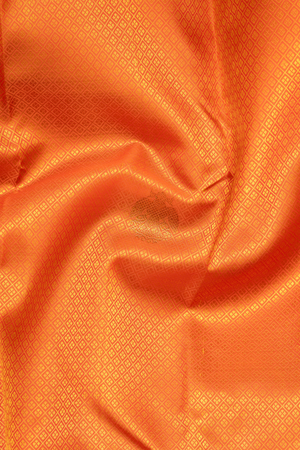 Orange and Red Thread Brocade Pure Zari Kanchipuram Silk Saree - Clio Silks