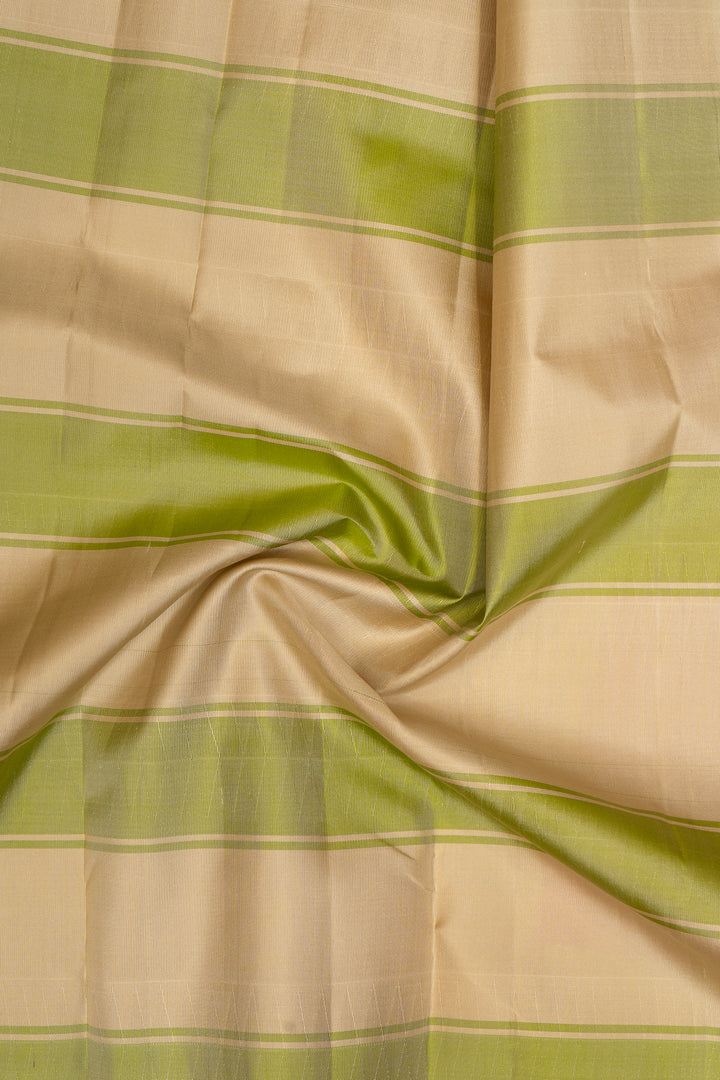 Almond Cream Stripes Korvai Pure Kanchipuram Silk Saree Without Zari - Clio Silks
