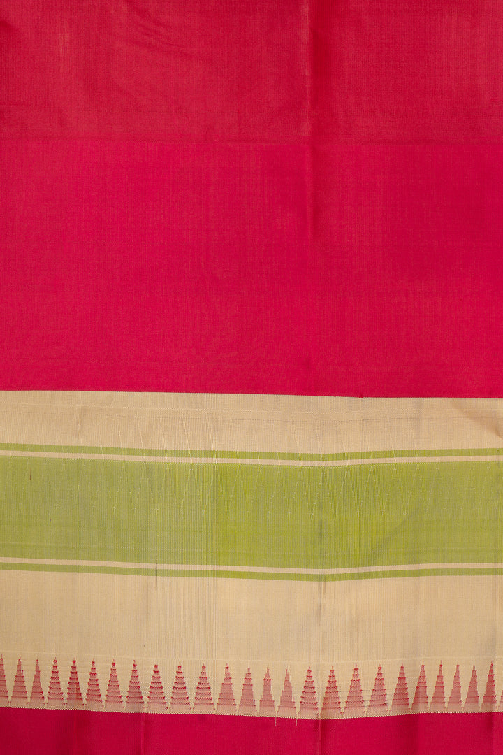 Almond Cream Stripes Korvai Pure Kanchipuram Silk Saree Without Zari - Clio Silks