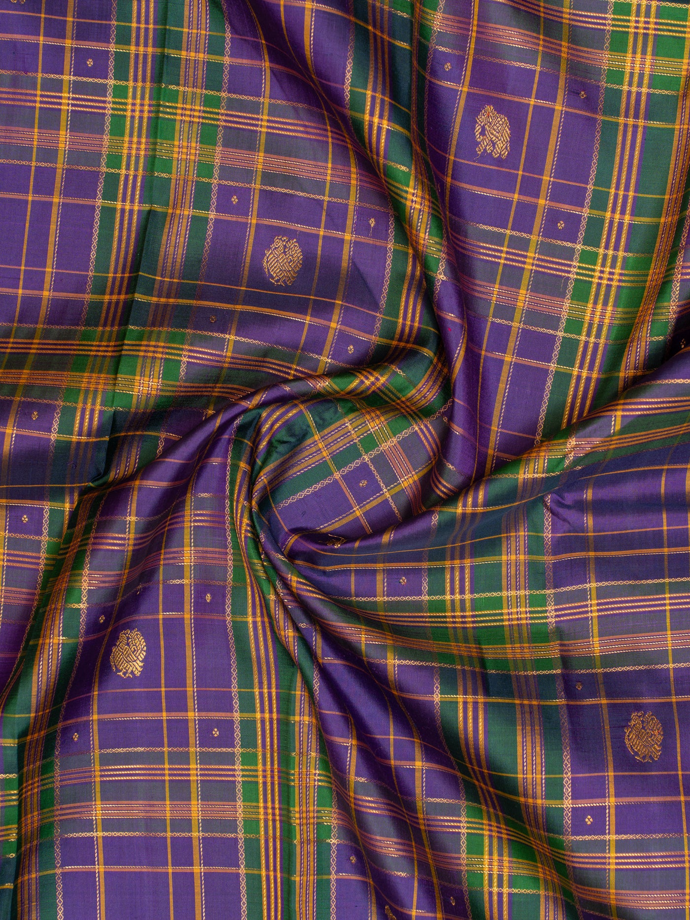 Indigo blue multi checks pure zari Kanchipuram silk saree