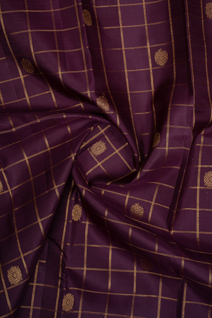 Purple Zari Checks Pure Kanchipuram Silk Saree
