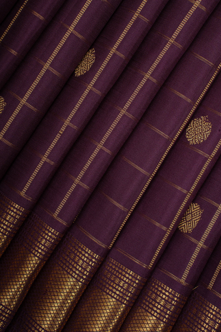 Purple Zari Checks Pure Kanchipuram Silk Saree
