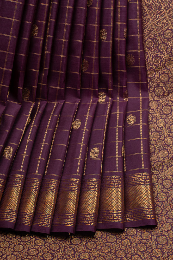 Purple Zari Checks Pure Kanchipuram Silk Saree