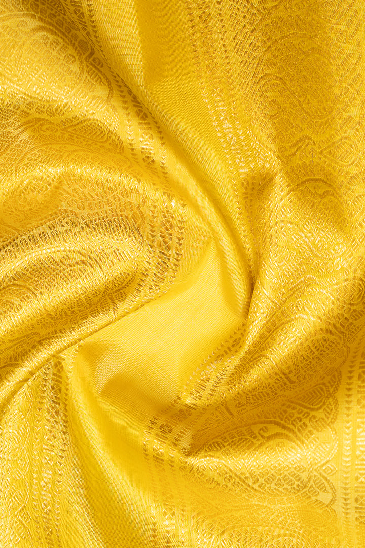 Violet and Yellow Rettai Pettu Pure Zari Kanchipuram Silk Saree - Clio Silks