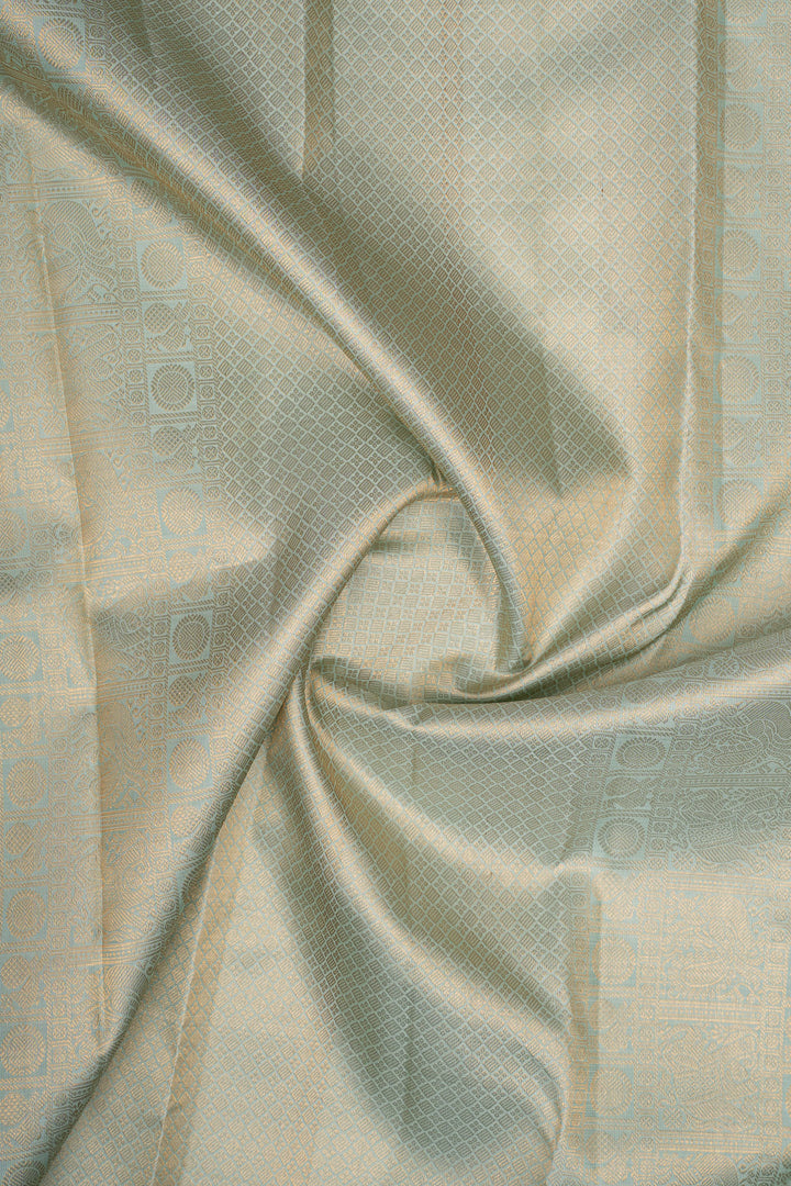 Pastel Blue Stripes Brocade Pure Kanchipuram Silk Saree
