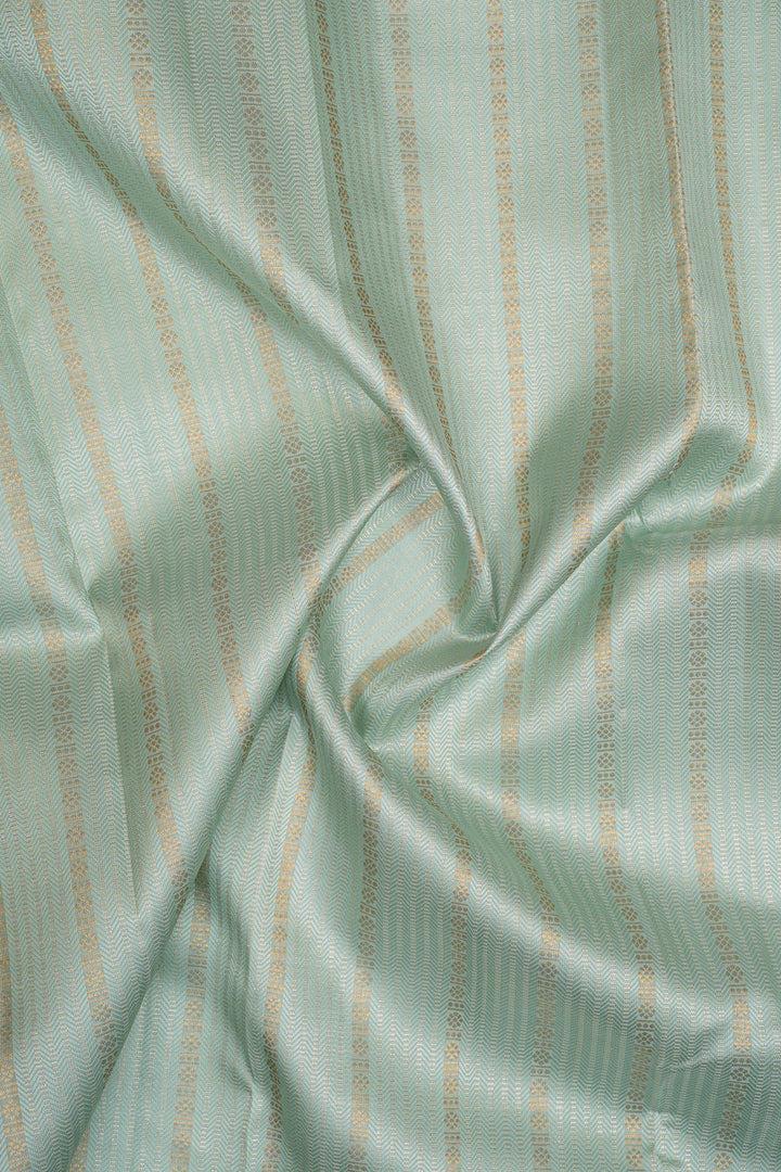 Pastel Blue Stripes Brocade Pure Kanchipuram Silk Saree
