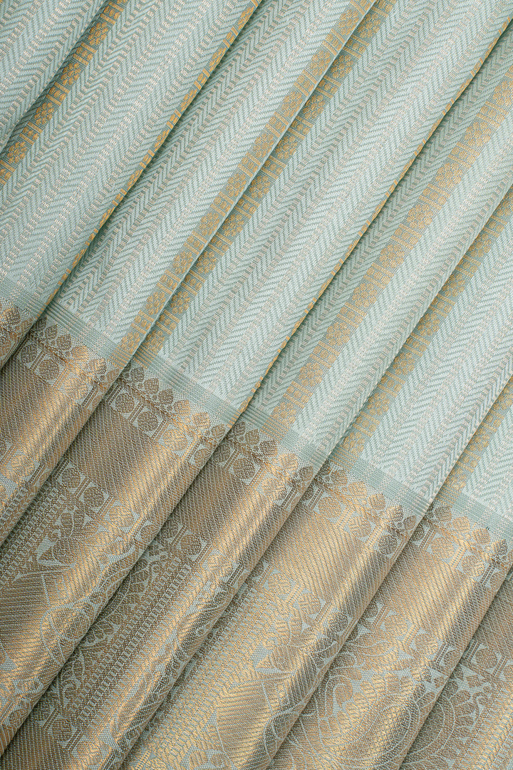 Pastel Blue Stripes Brocade Pure Kanchipuram Silk Saree