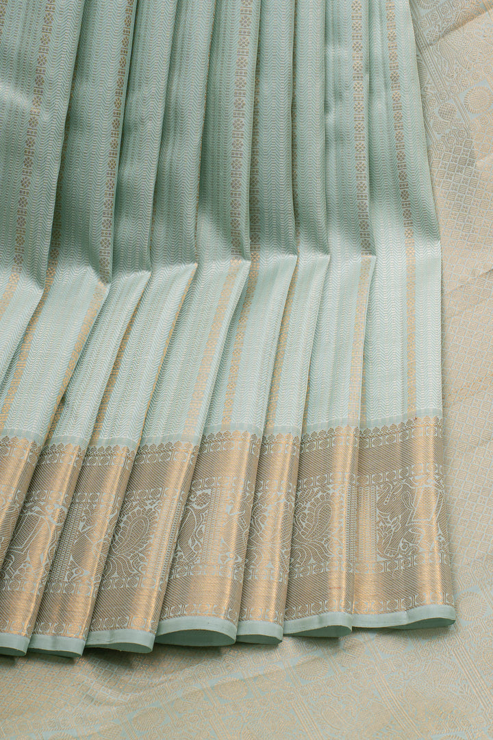 Pastel Blue Stripes Brocade Pure Kanchipuram Silk Saree