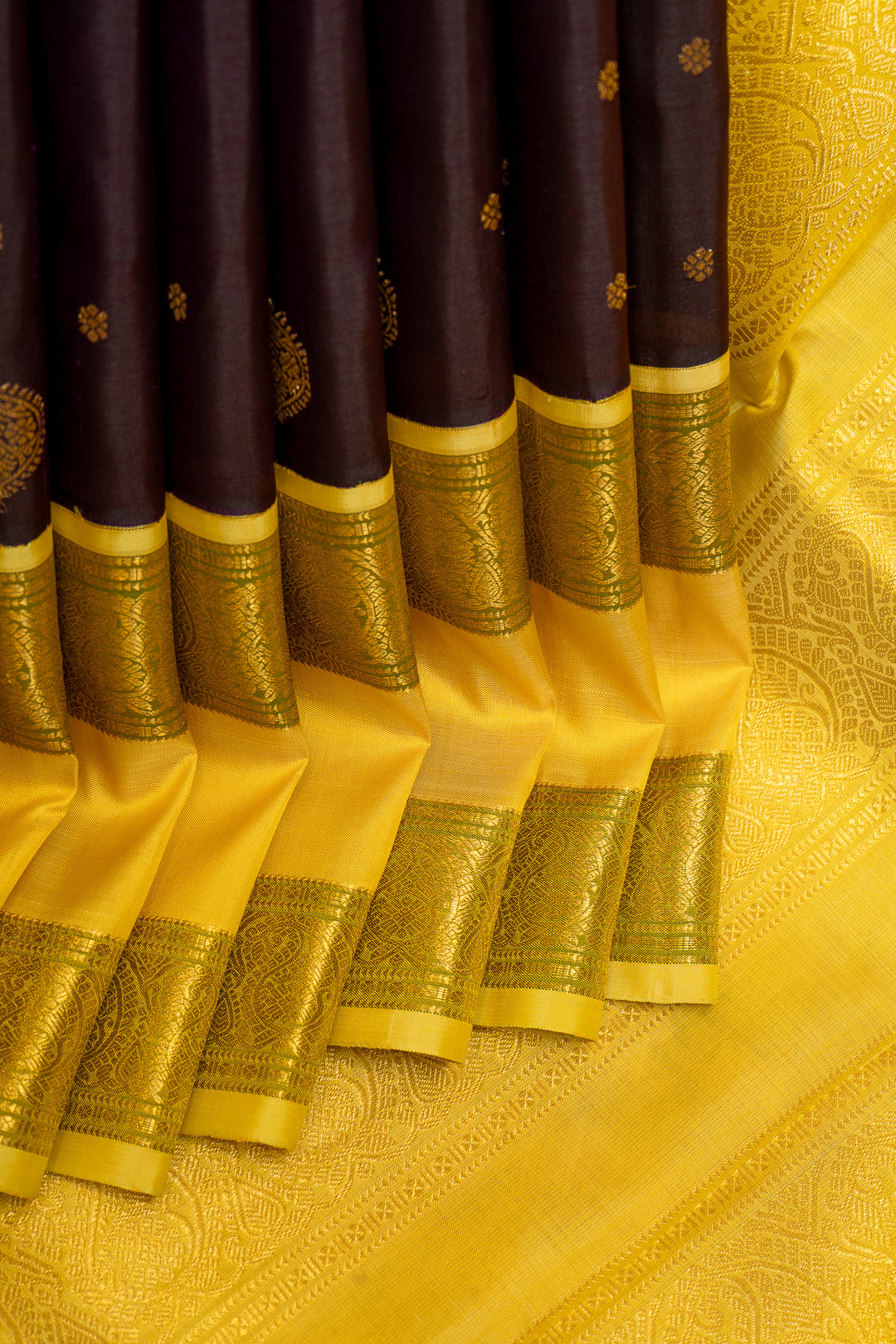 Violet and Yellow Rettai Pettu Pure Zari Kanchipuram Silk Saree - Clio Silks