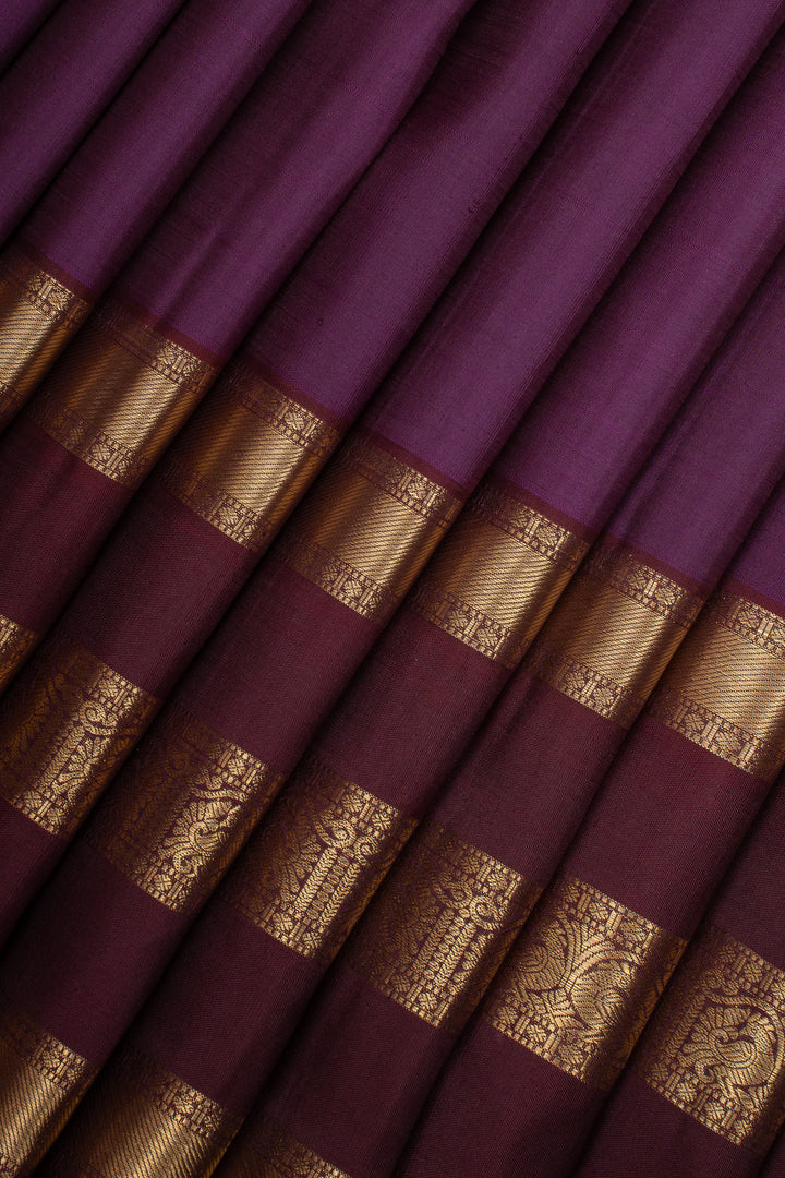 Purple and Maroon Triple Pettu Pure Kanchipuram Silk Saree