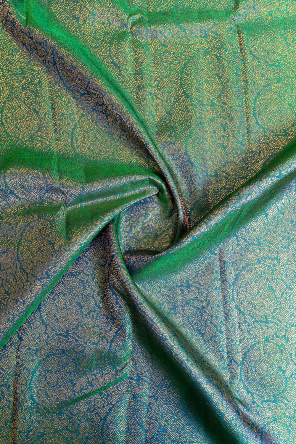 Peacock green paisley vanasingaram pure Kanchipuram Silk saree