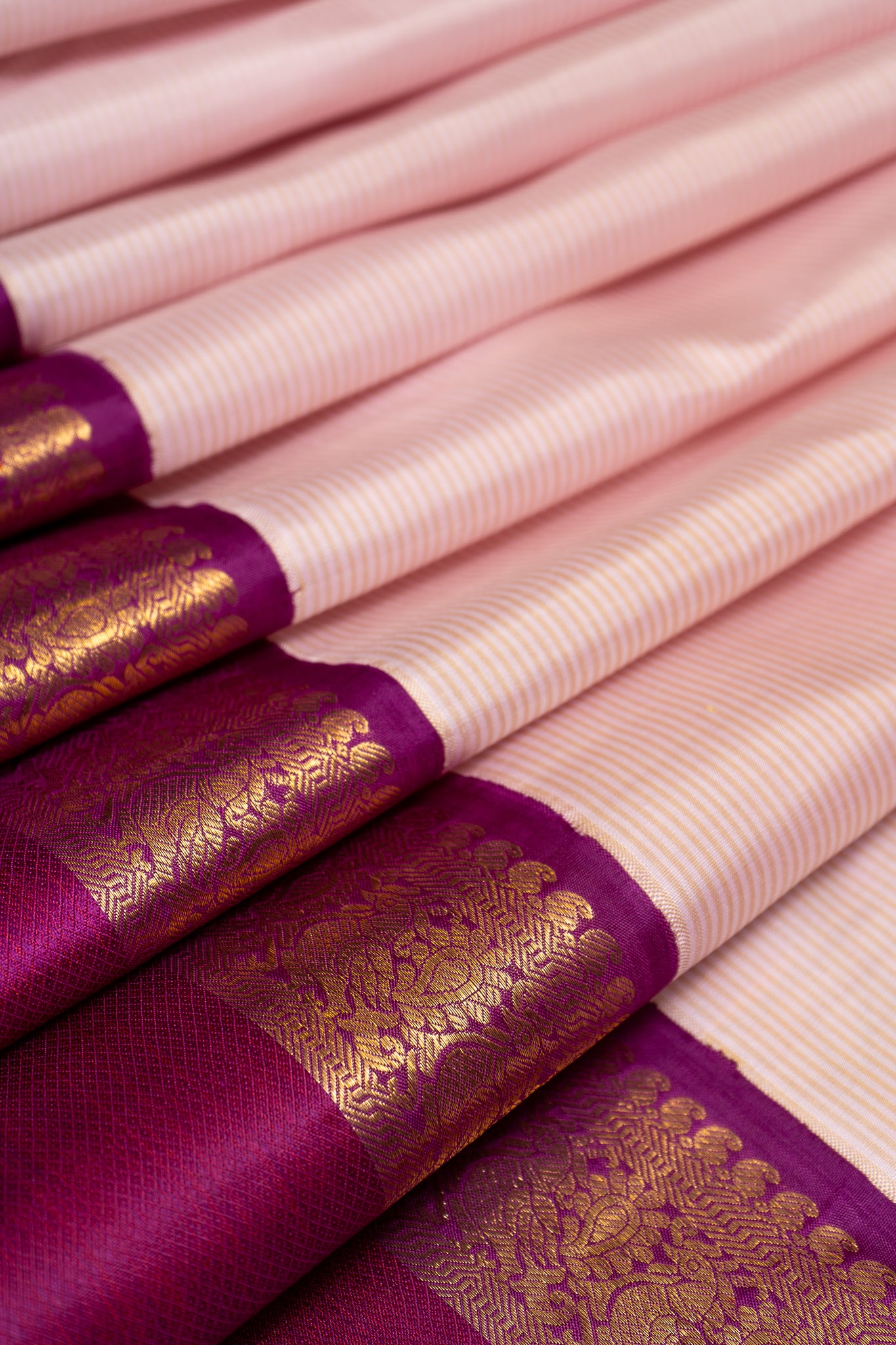 Lilac Purple Rettai Pettu Pure Kanchipuram Silk Saree - Clio Silks