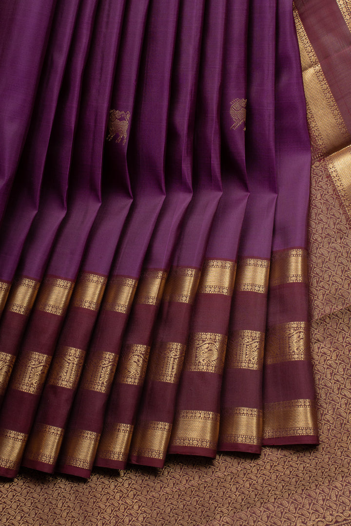 Purple and Maroon Triple Pettu Pure Kanchipuram Silk Saree