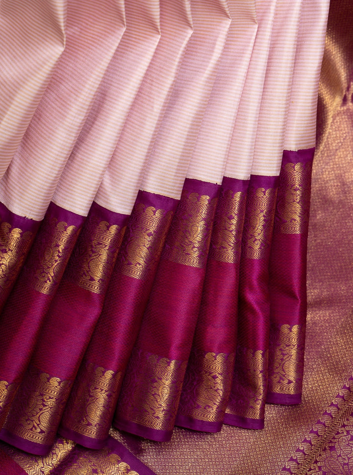 Lilac Purple Rettai Pettu Pure Kanchipuram Silk Saree - Clio Silks