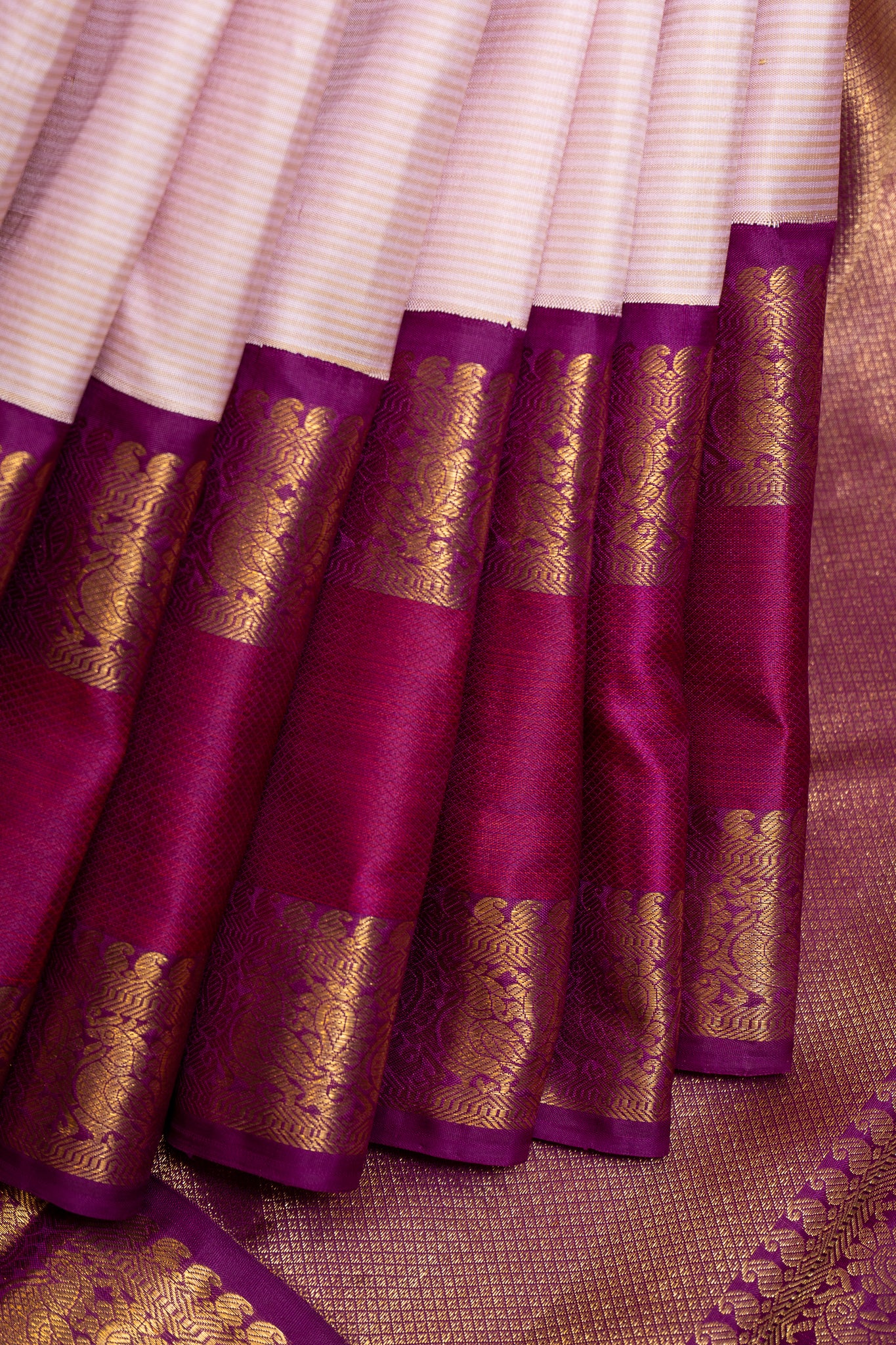 Lilac Purple Rettai Pettu Pure Kanchipuram Silk Saree - Clio Silks