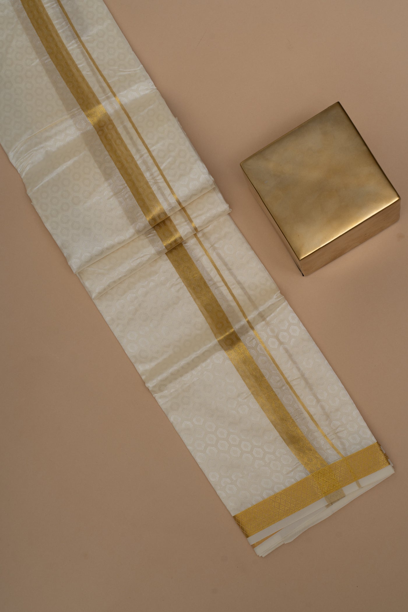 Men's Off White Embossed Silk Dhoti