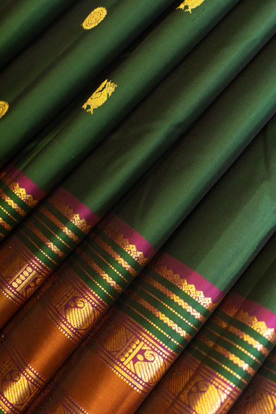 Emerald green traditional pure Kanjivaram silk saree