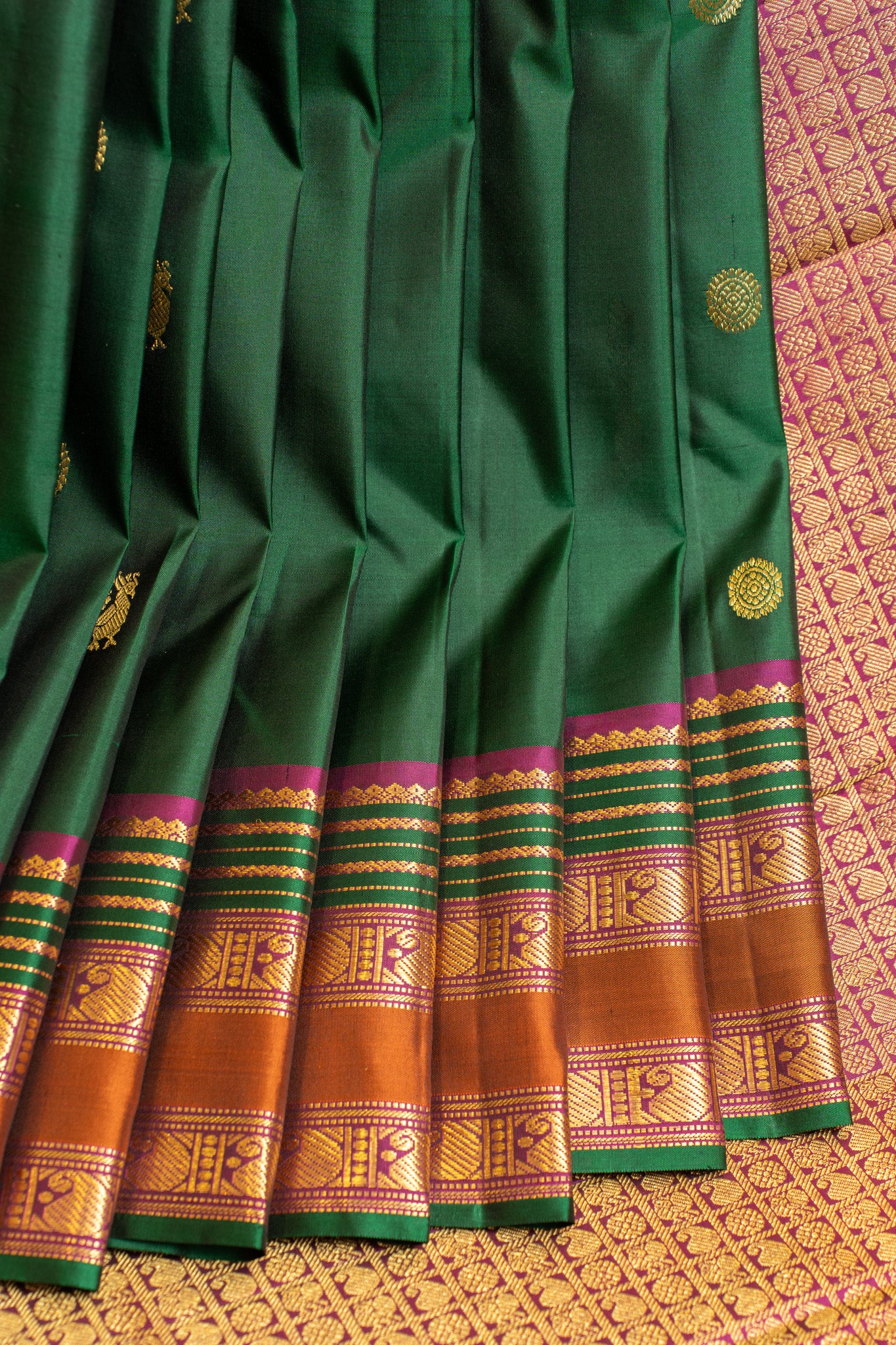 Emerald green traditional pure Kanjivaram silk saree