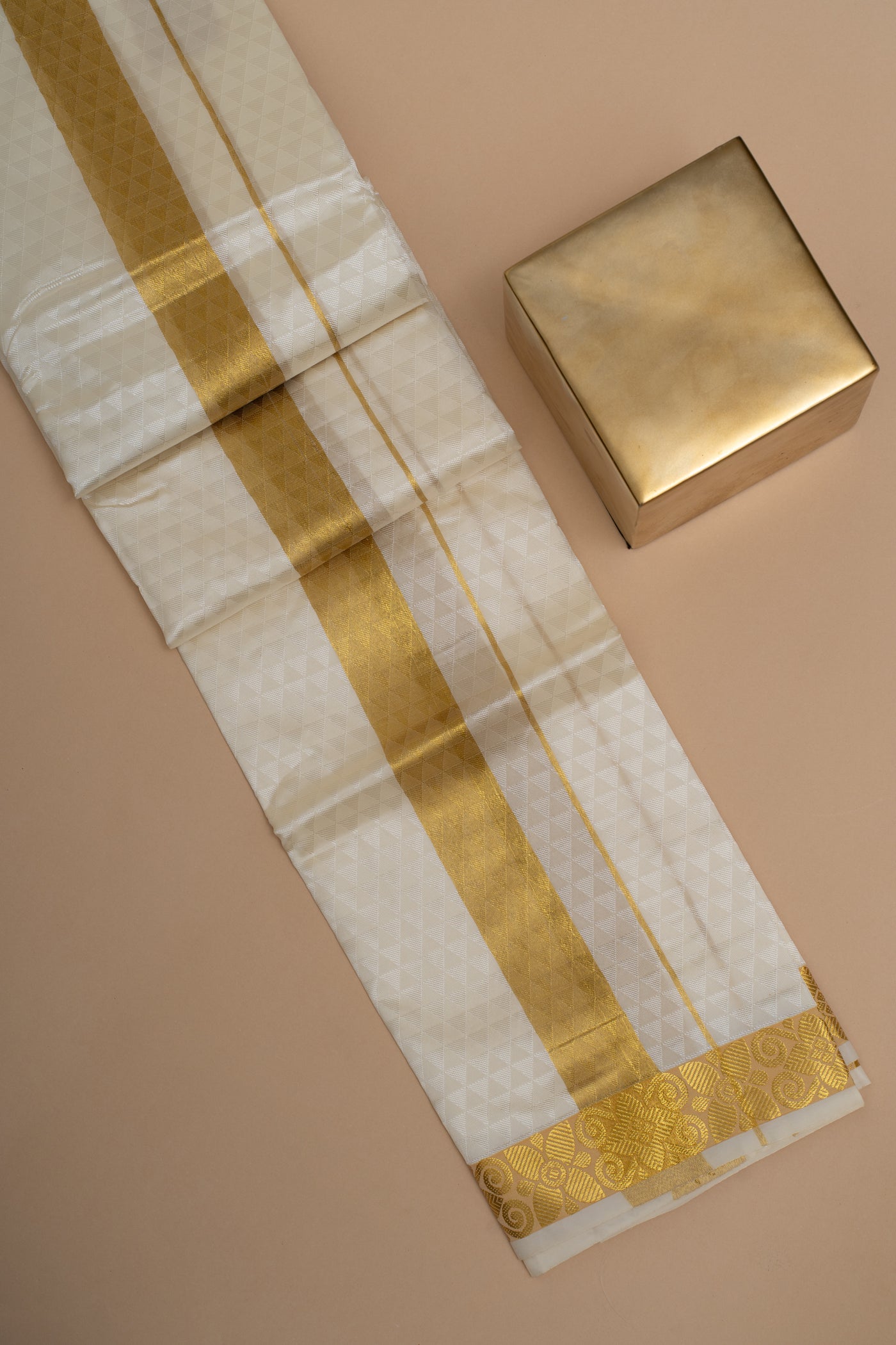 Premium Off White Embossed Silk Dhoti For Men