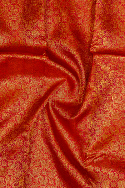 Peach Orange and Purple Brocade Pure Kanchipuram Silk Saree - Clio Silks