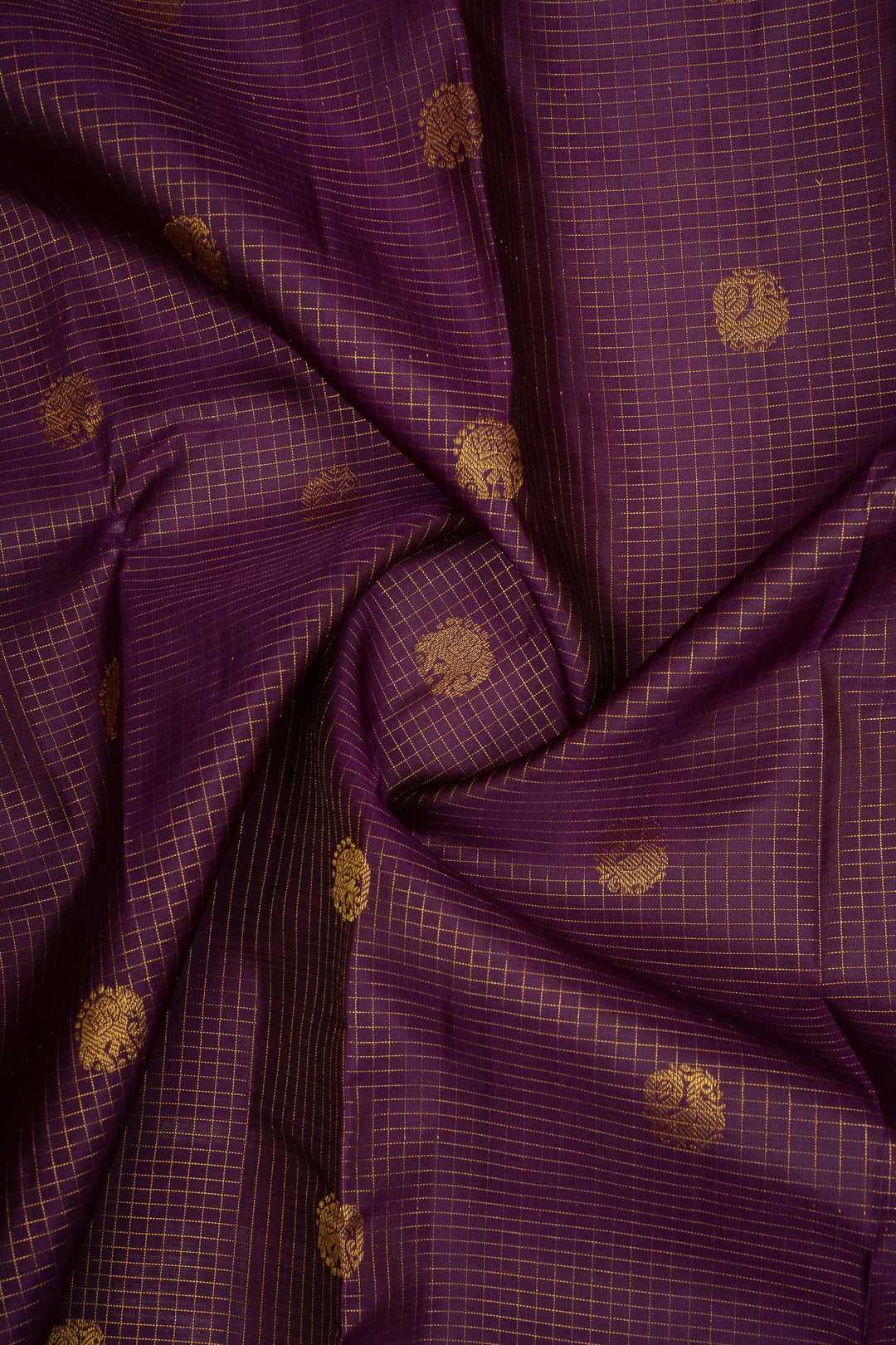 Purple and Maroon Zari Checks Pure Kanchipuram Silk Saree