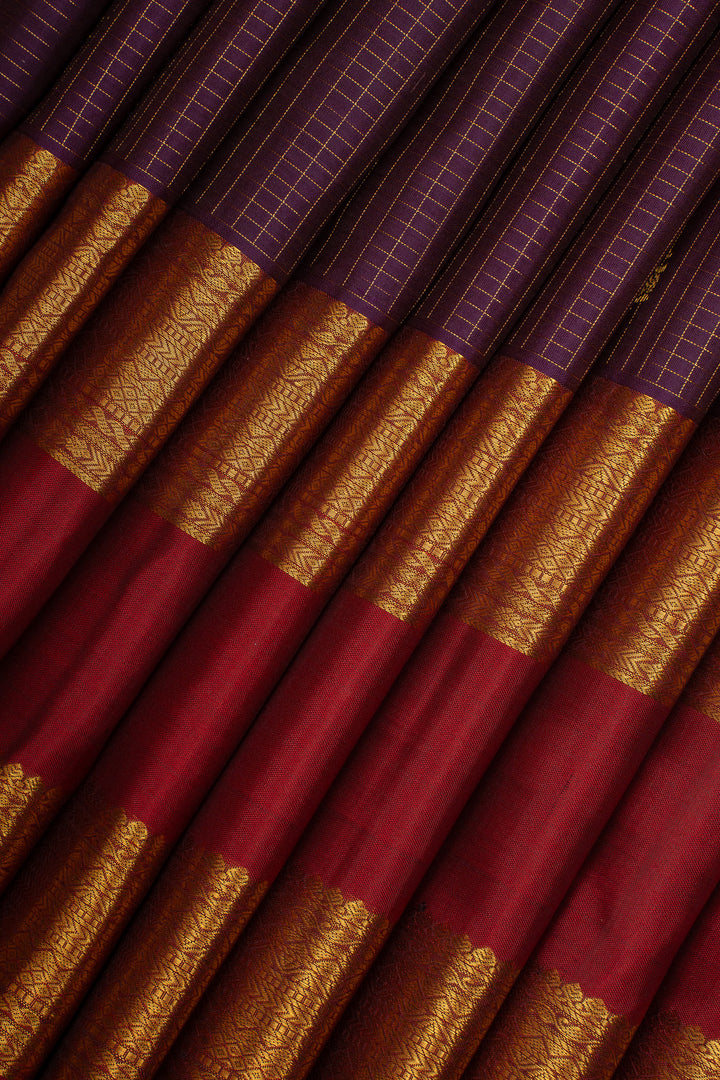 Purple and Maroon Zari Checks Pure Kanchipuram Silk Saree
