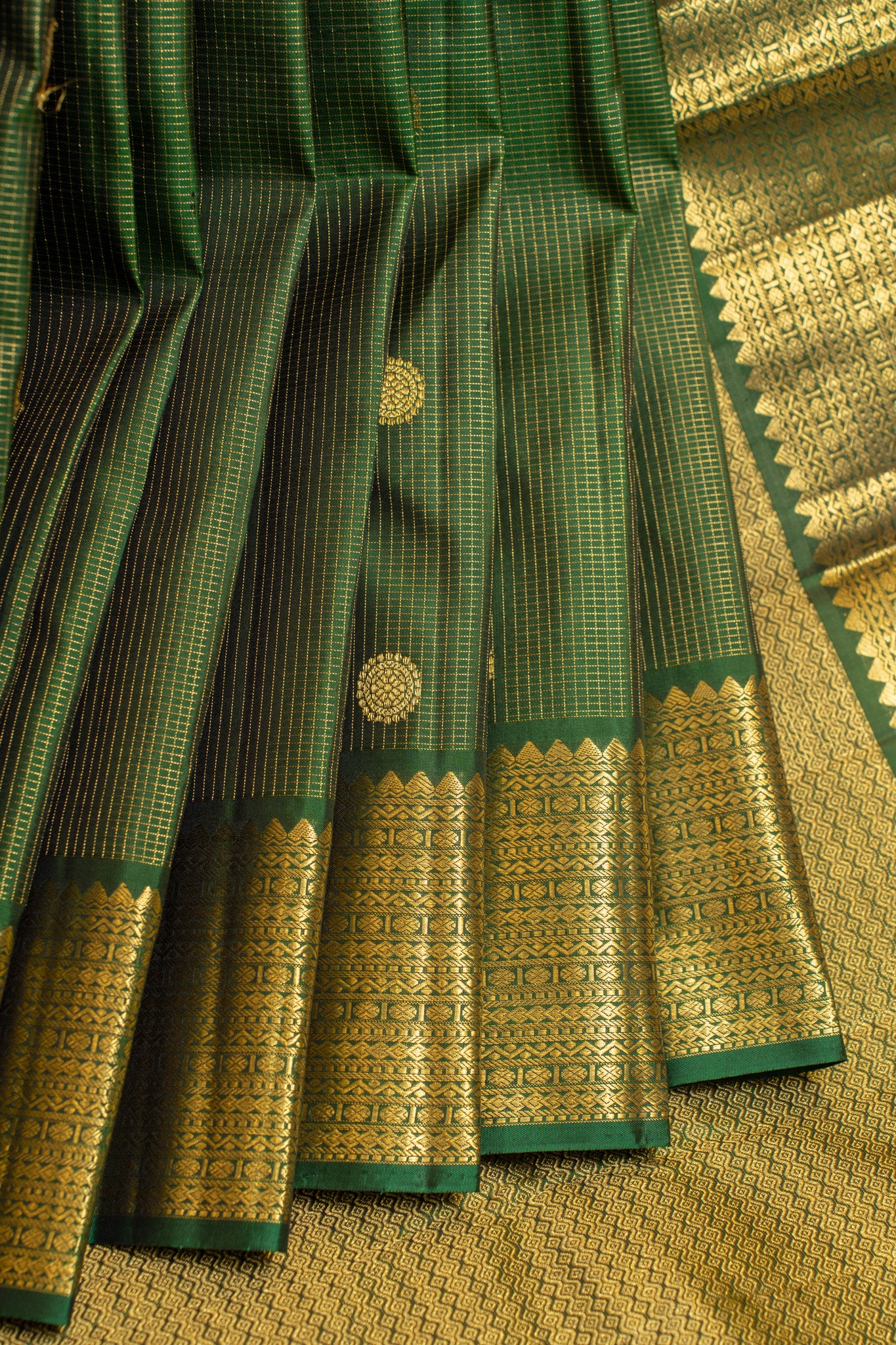 Emerald green vairaoosi checks pure Kanjivaram silk saree