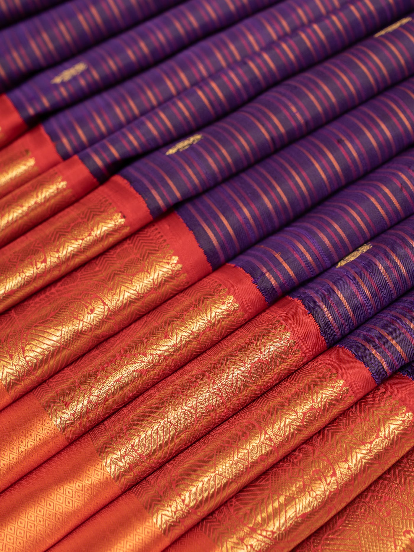 Purple and orange pure zari Kanchipuram silk saree