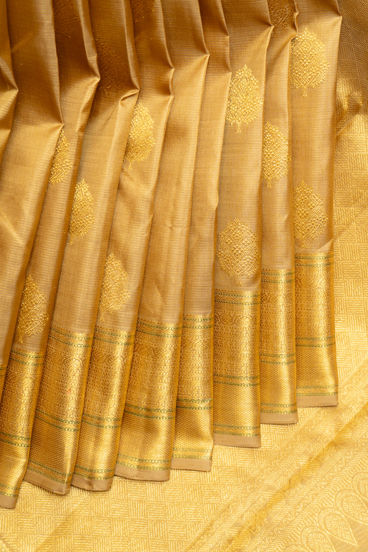 Gold Zari Stripes Pure Kanchipuram Silk Saree - Clio Silks