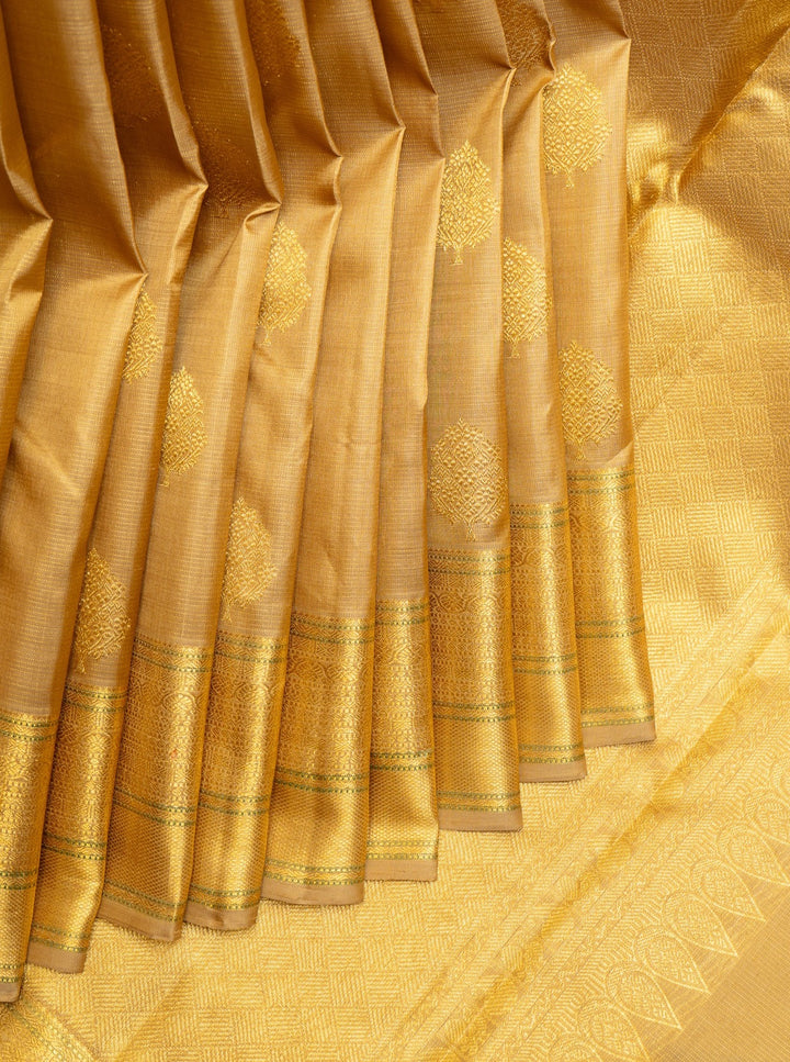 Gold Zari Stripes Pure Kanchipuram Silk Saree - Clio Silks