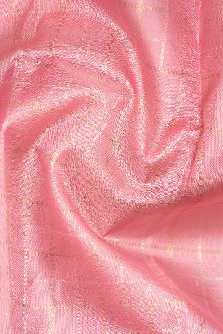 Pastel Pink Checks Pure Zari Kanchipuram Silk Saree - Clio Silks