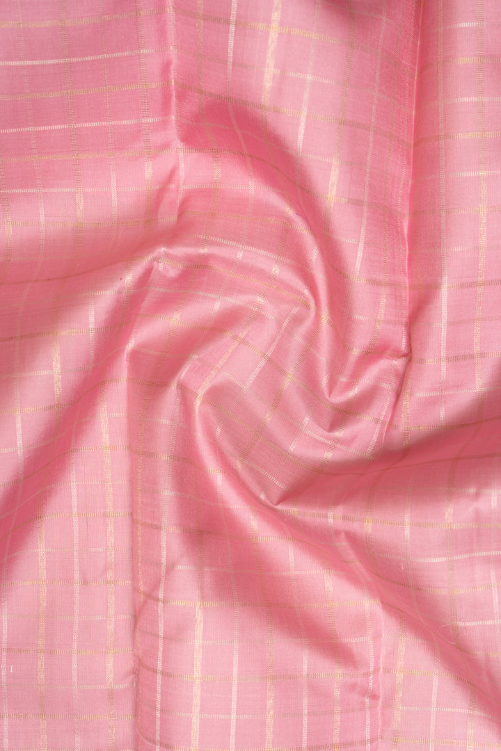 Pastel Pink Checks Pure Zari Kanchipuram Silk Saree - Clio Silks