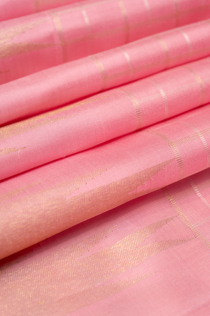 Pastel Pink Checks Pure Zari Kanchipuram Silk Saree - Clio Silks
