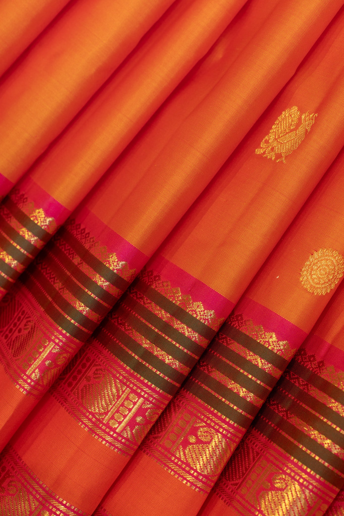 Peach orange traditional pure Kanchipuram silk saree